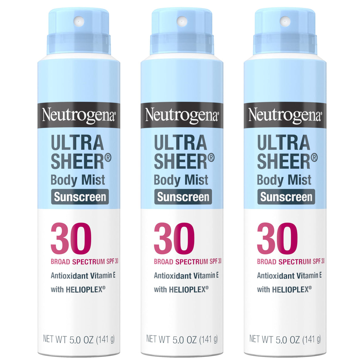 neutrogena front packaging showing SPF 30 protection and spray bottle benefit