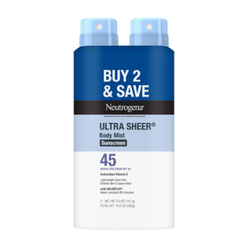 Neutrogena front packaging showing SPF 45 and twin pack for travel convenience