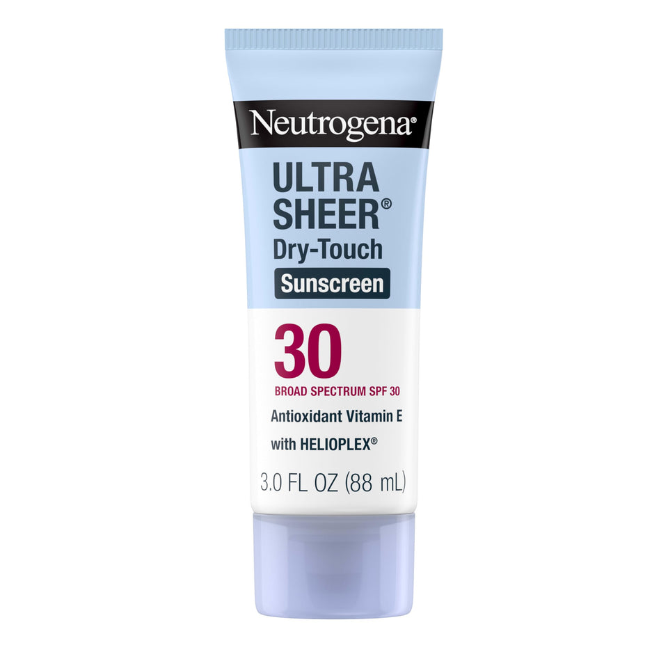 Neutrogena tube front view showing SPF 30 protection and travel size benefit
