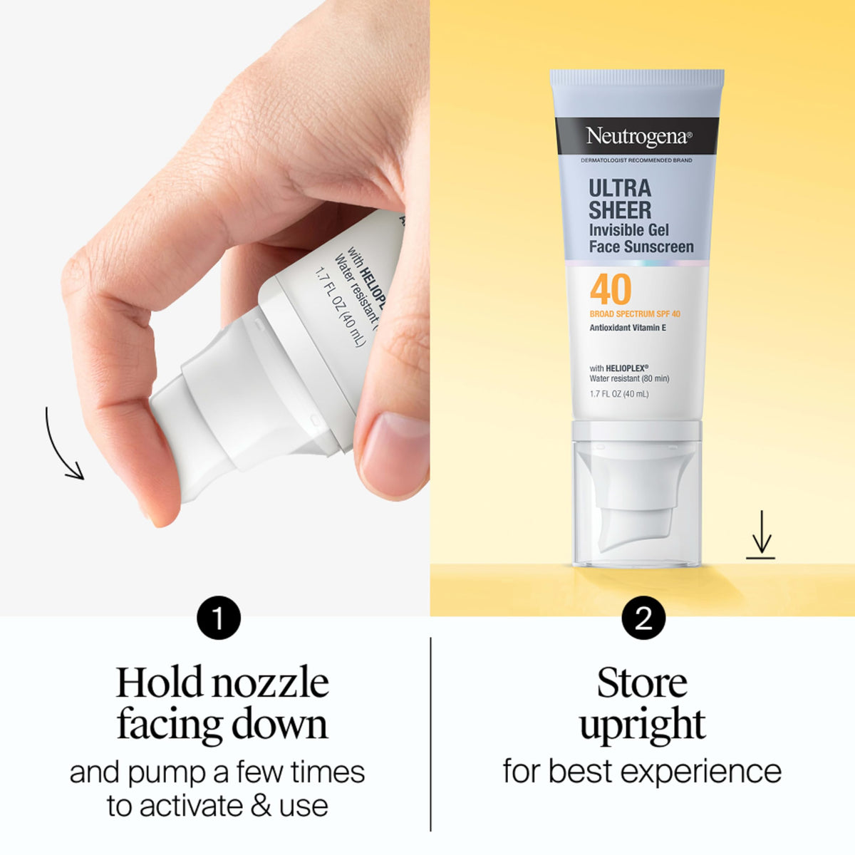 Neutrogena ingredient panel label focused on Helioplex and vitamin E information