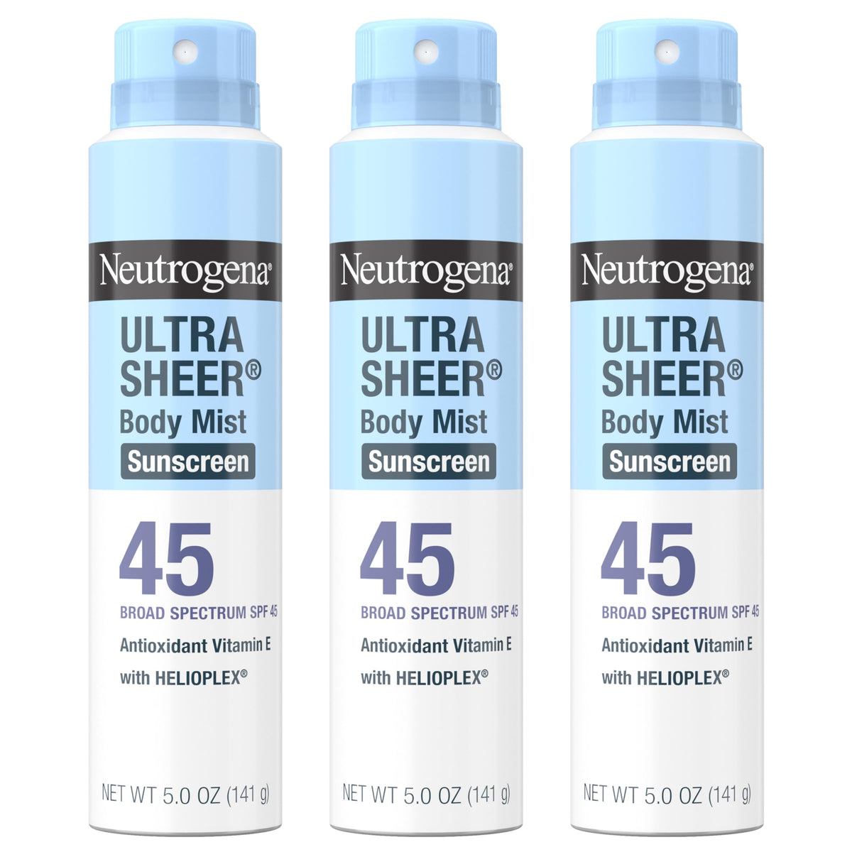 Neutrogena bottle front packaging showing SPF 45 protection benefit