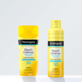 Neutrogena being used near pool to show water-resistant performance