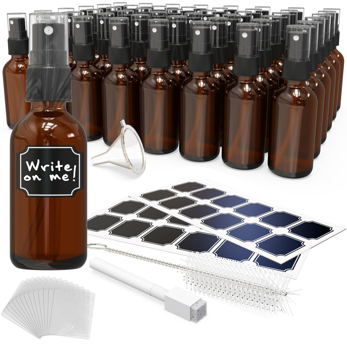 Nevlers front packaging showing 48 amber glass bottles and kit for easy organization