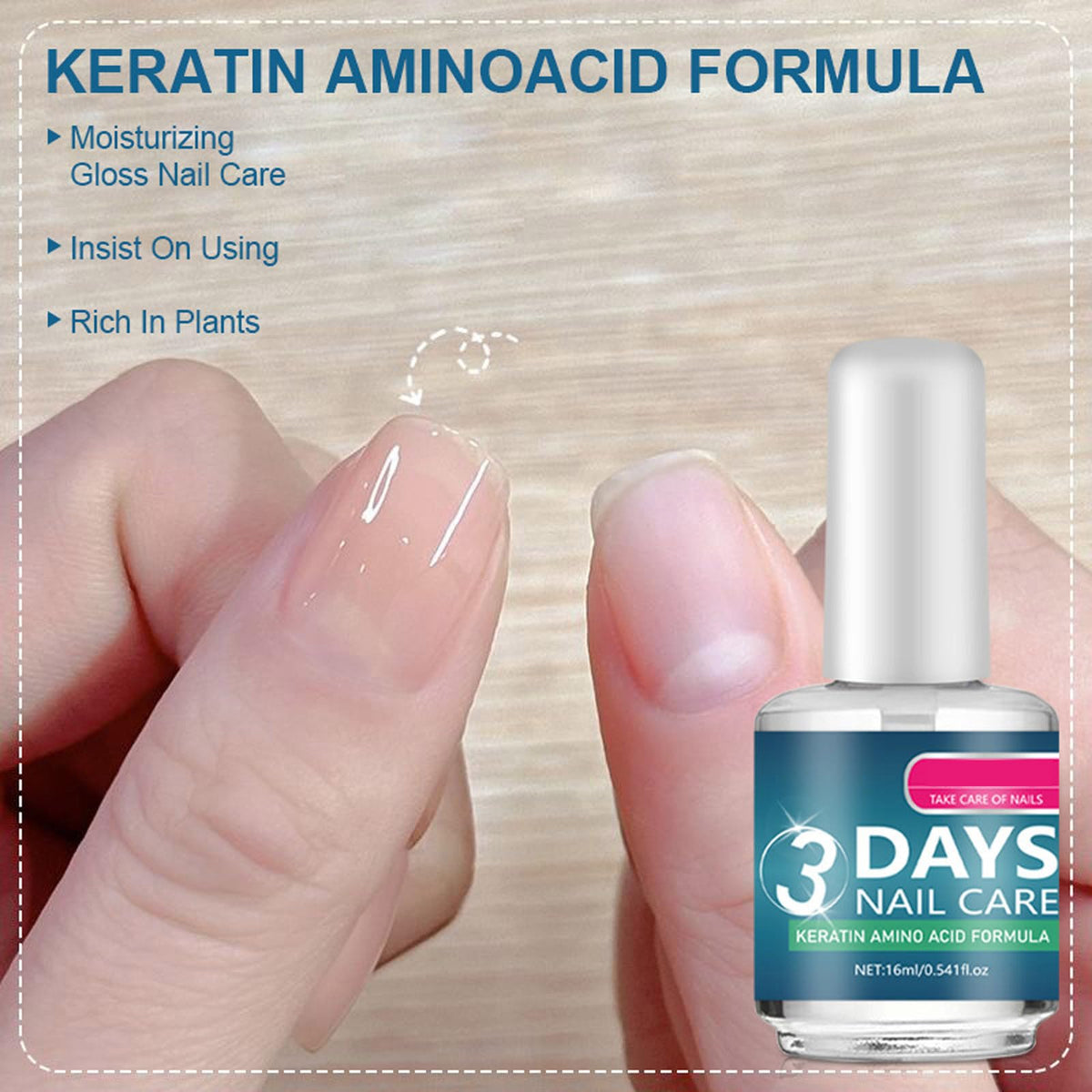 New Cover texture close-up highlighting keratin formula for strengthened nails