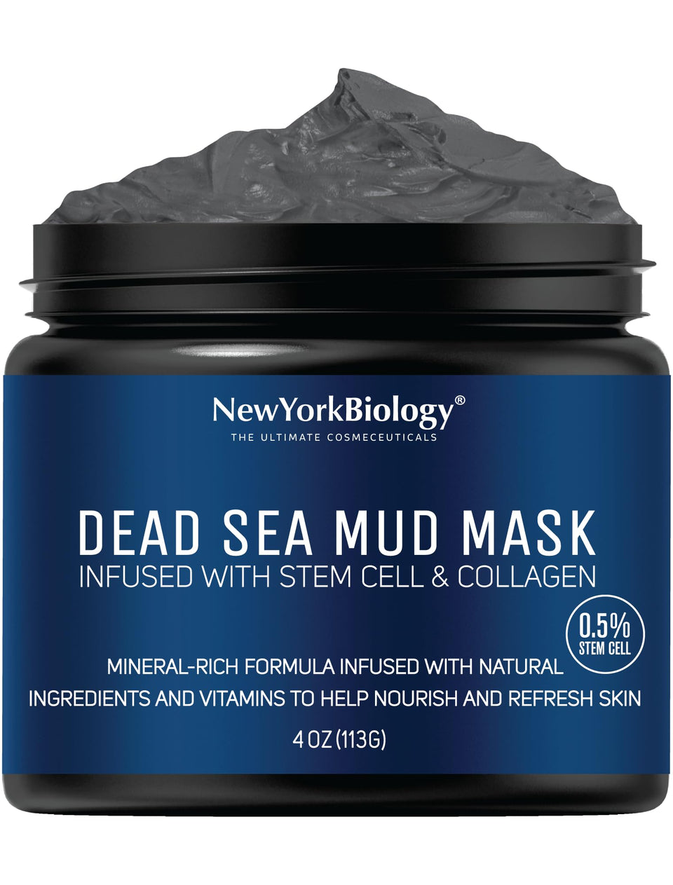 New York Biology front packaging of Dead Sea Mud Mask showing product label and 4 oz jar benefit spa-quality refinement