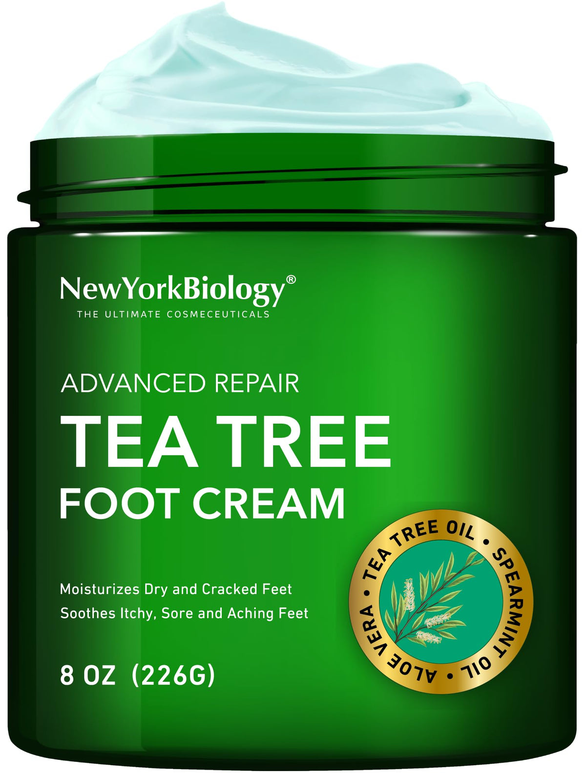 New York Biology front packaging showing 8 oz foot cream and benefits