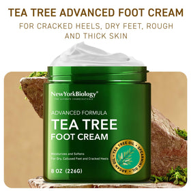 New York Biology tube beside tea tree leaves highlighting natural ingredients