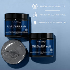 New York Biology model applying mud mask to cheek demonstrating easy application and oil-control benefit