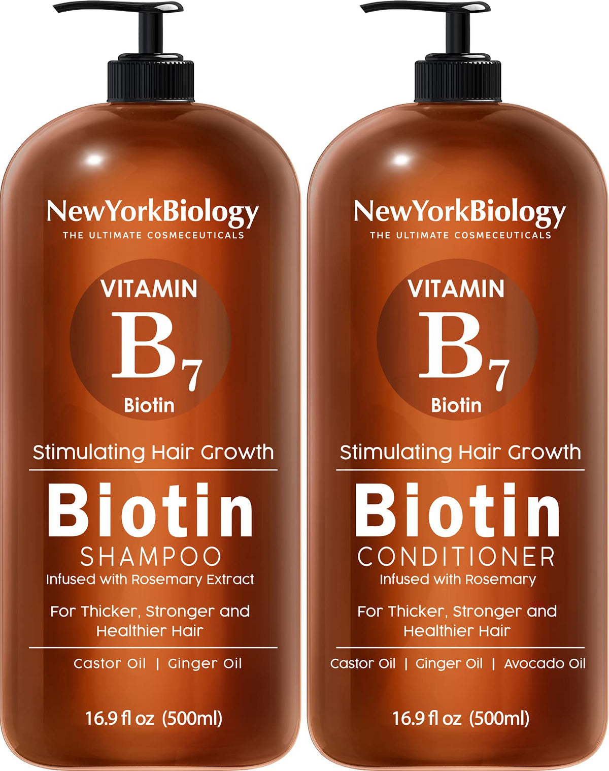 NEW YORK BIOLOGY front view of shampoo and conditioner set, shows packaging and benefit
