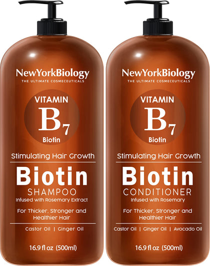 NEW YORK BIOLOGY front view of shampoo and conditioner set, shows packaging and benefit