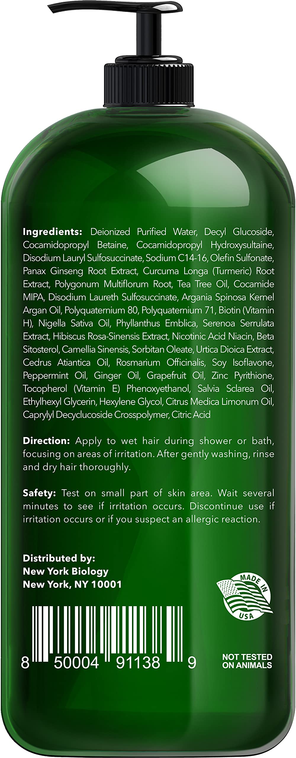 New York Biology back label ingredients list highlighting gentle formulation