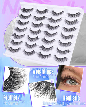 Newcally lashes applied on model eye showing subtle cat-eye lift benefit