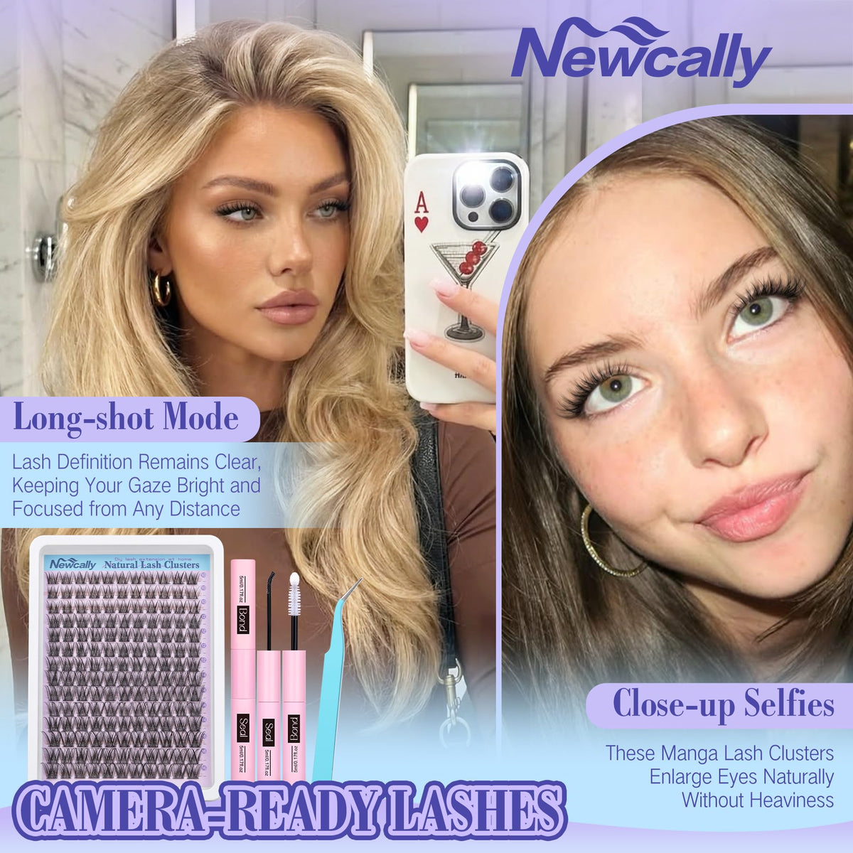 Newcally included tweezers and adhesive showing precise, quick application