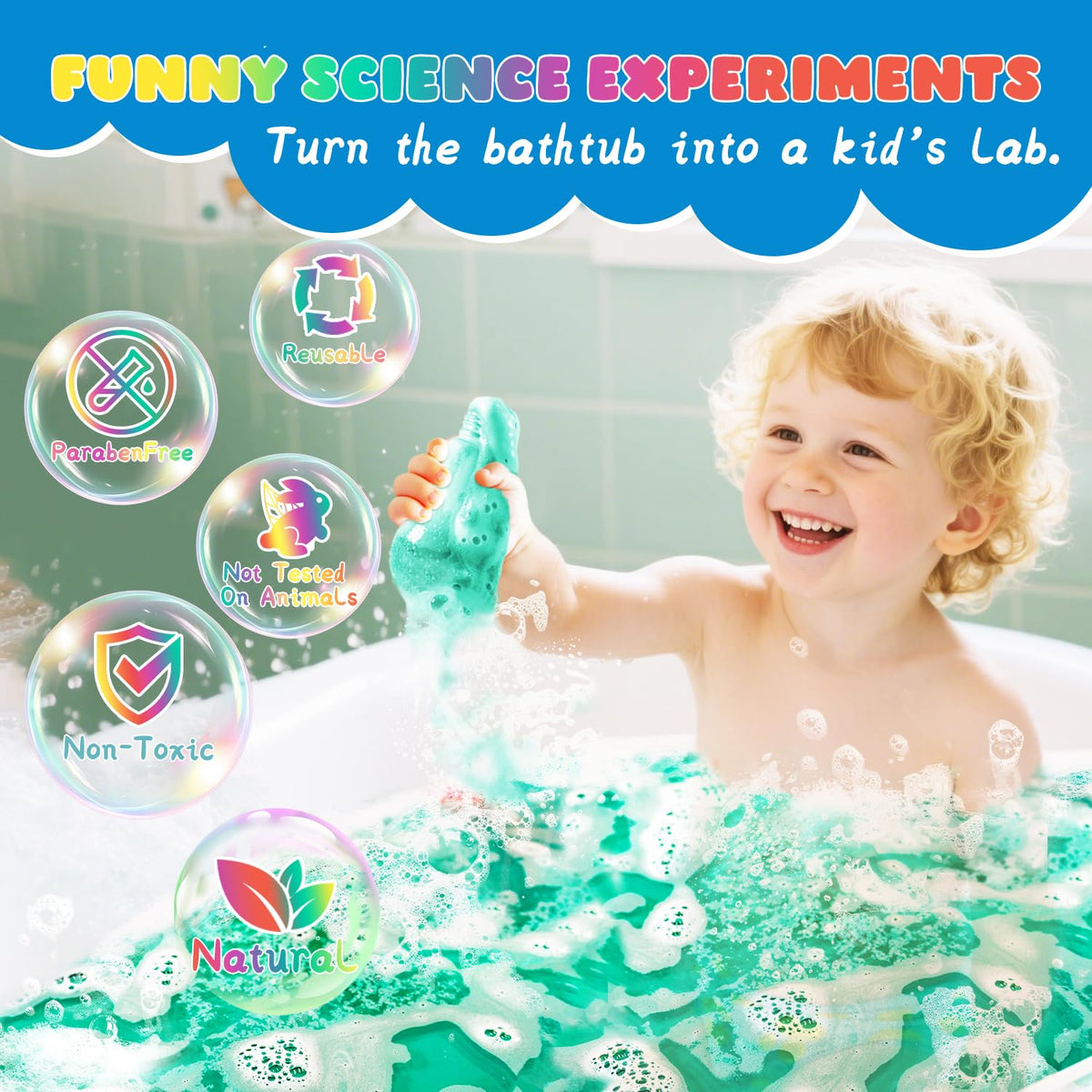 NEWFEIFAN bath bomb fizzing in tub demonstrating lively bubbles and hands-on learning