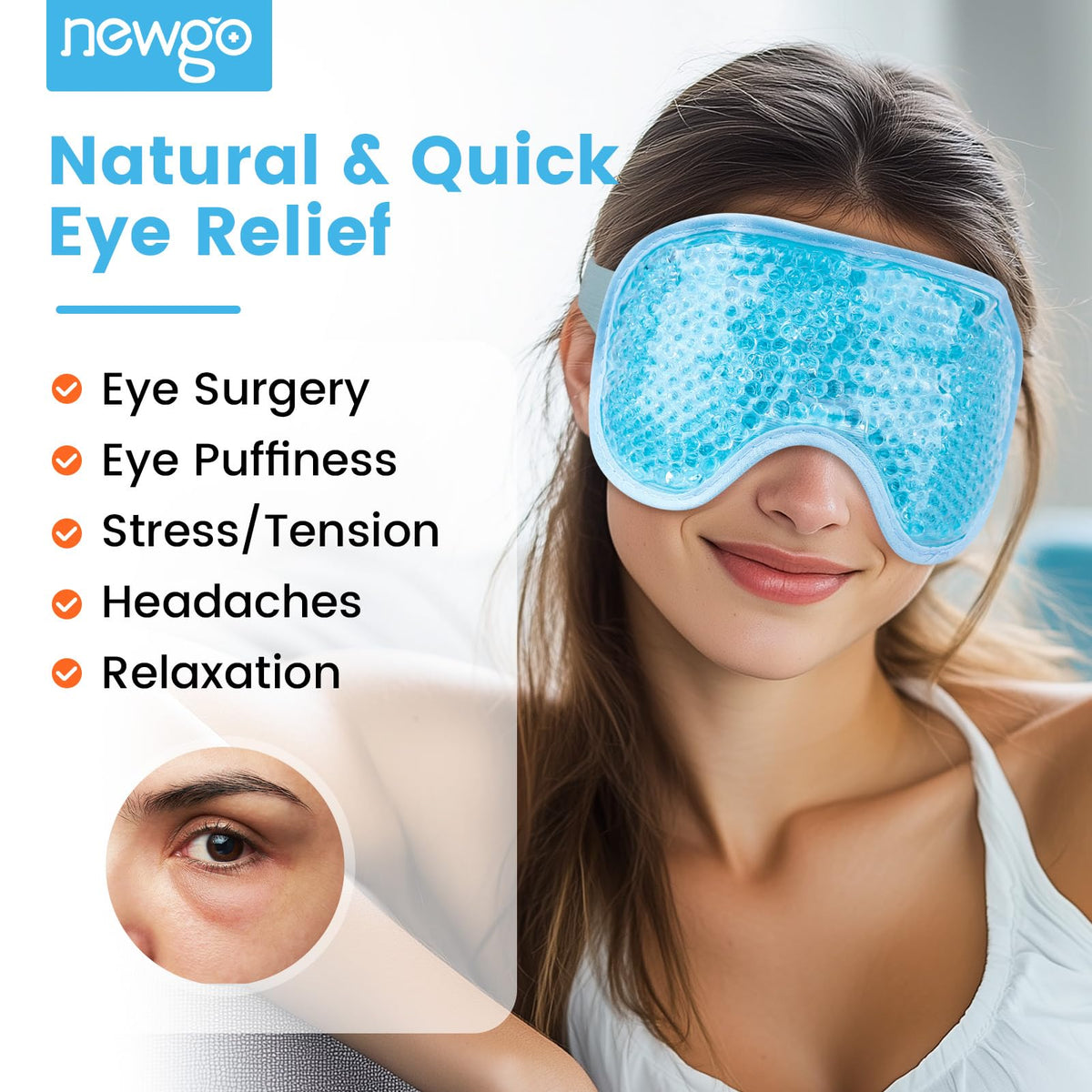 NEWGO eye mask plush back close-up for gentle skin contact comfort