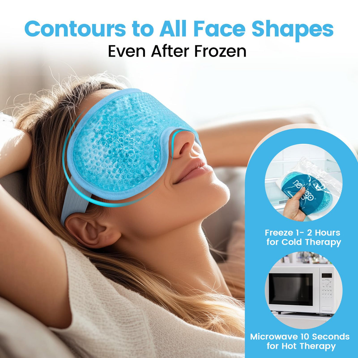 NEWGO eye mask shown in hand to illustrate compact travel-friendly size