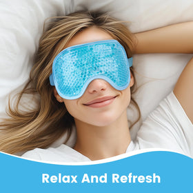 Person wearing NEWGO eye mask in bed for tension relief and relaxation