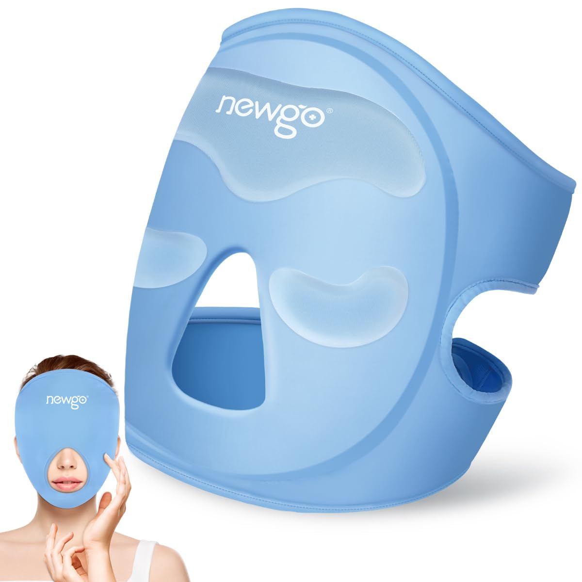 NEWGO front packaging showing full-face gel mask and benefits