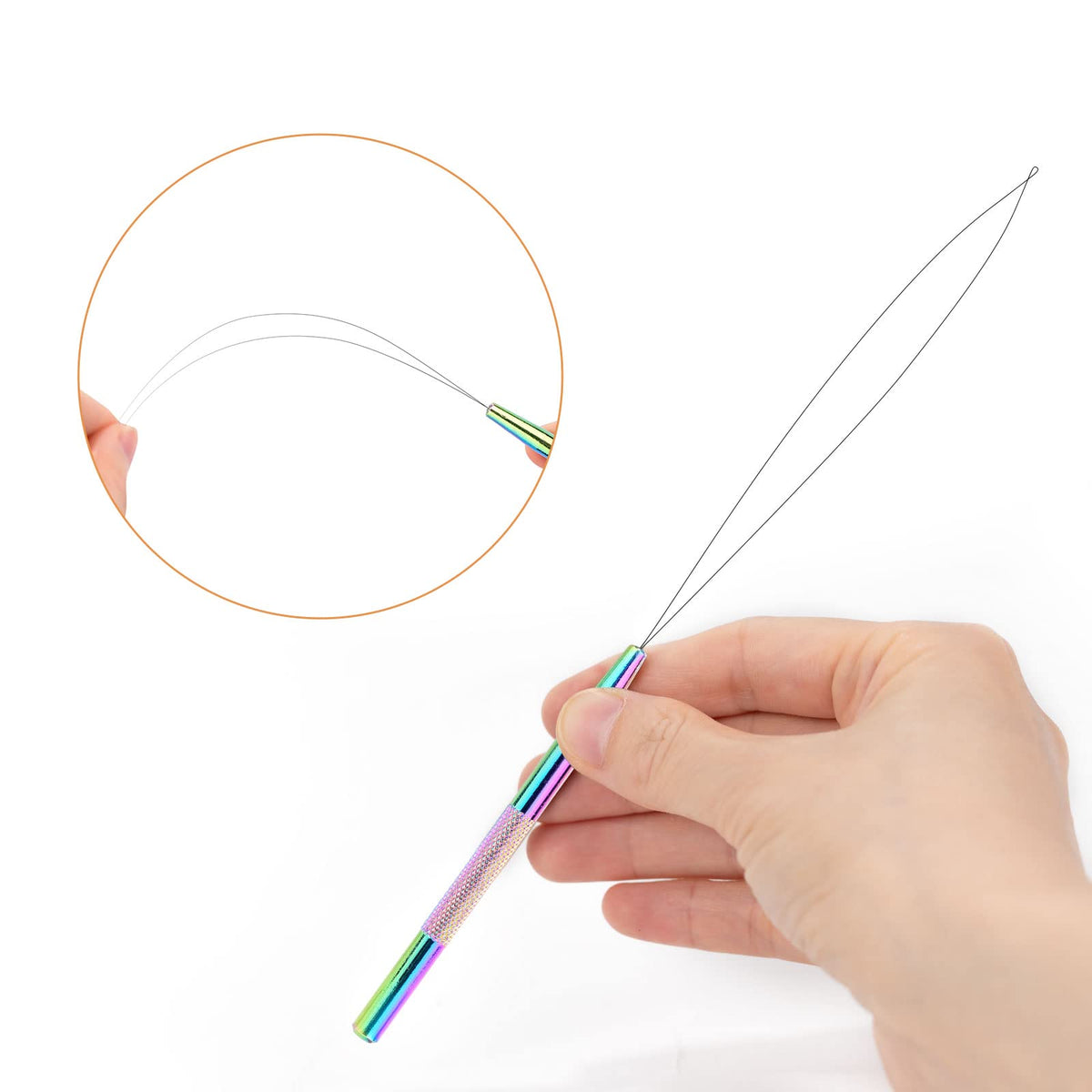 NEWISHTOOL in use pulling natural hair through a micro-link bead for fast application