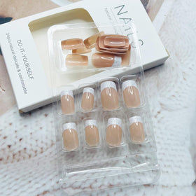 NEWSPIED medium-square press-on nails worn on hands, delivers polished salon look quickly
