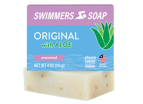 Newton Bay front packaging of swimmers soap bar showing label and size benefit