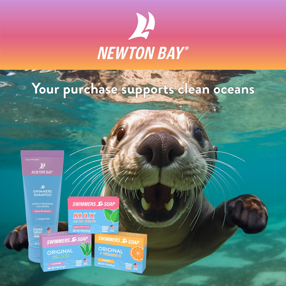 Newton Bay swimmers soap poolside with towel conveying quick post-swim refresh benefit