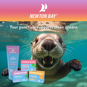 Newton Bay swimmers soap poolside with towel conveying quick post-swim refresh benefit