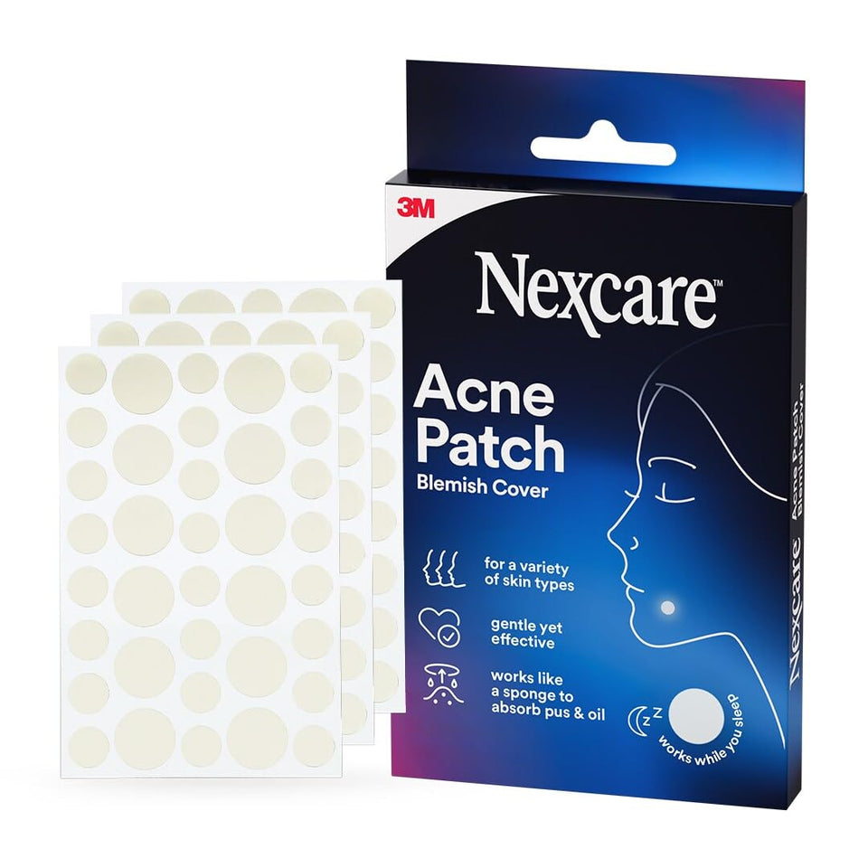 Nexcare front packaging showing 108 acne covers and benefits