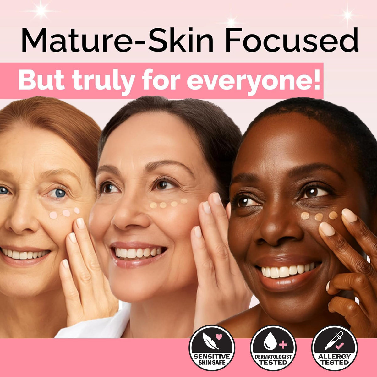 Elizabeth Mott next to concealer tube demonstrating layering compatibility