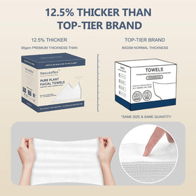 Nexusoftex towel in hand demonstrating XL size and lint-free gentle cleansing benefit