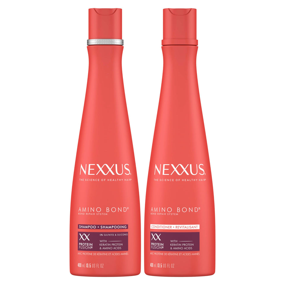 Nexxus front packaging showing shampoo and conditioner for visible salon-quality repair