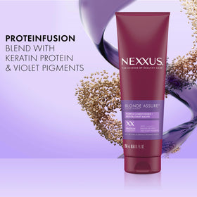 Nexxus conditioner applied to blonde hair reducing brassiness
