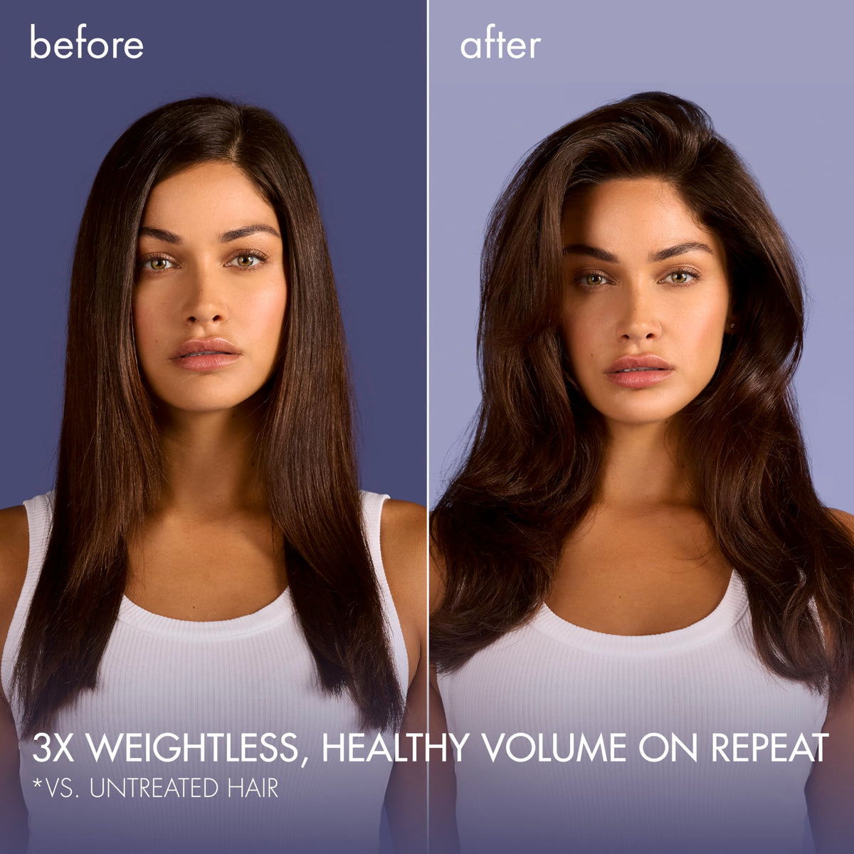 Nexxus before-and-after lift on fine hair displaying fuller roots and body