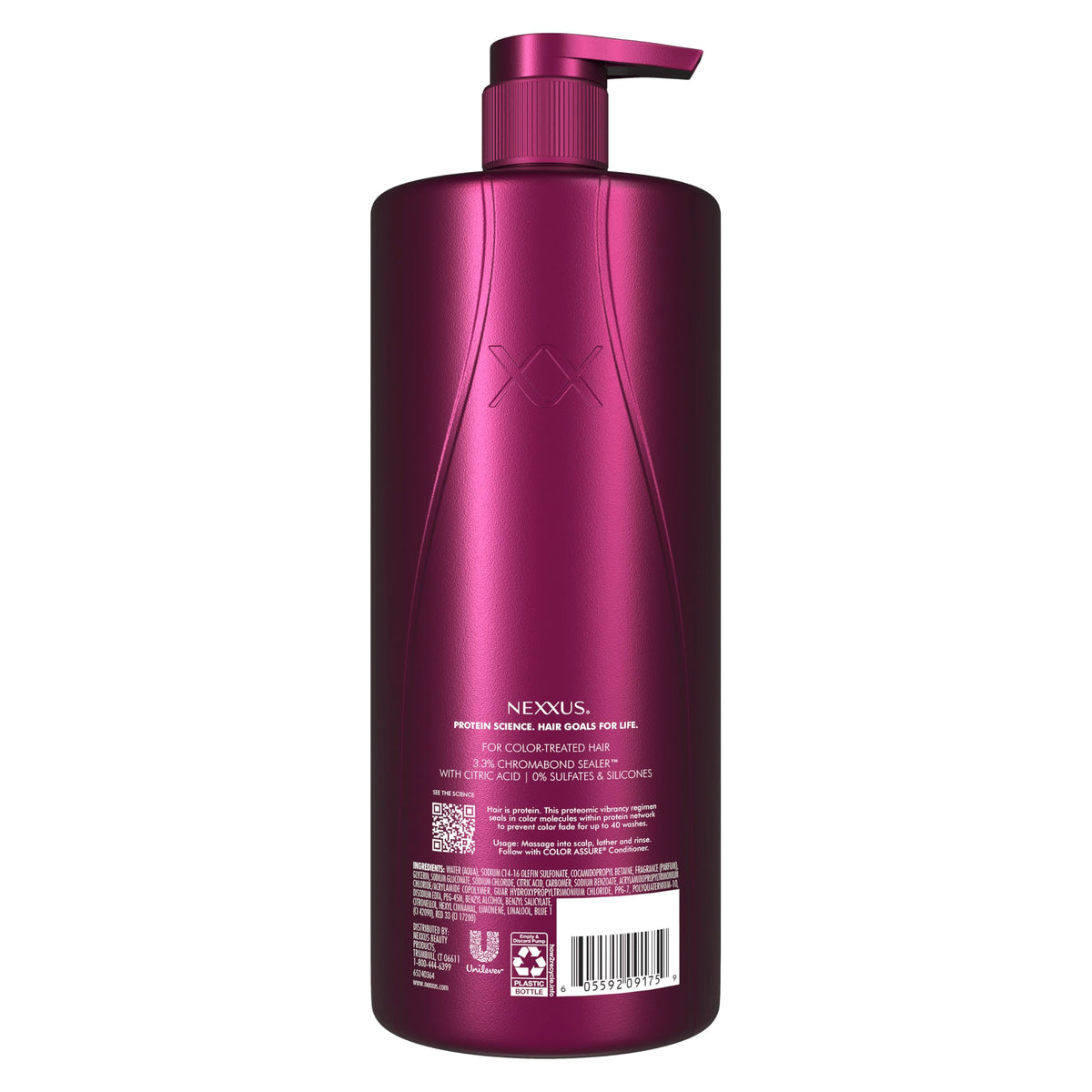 Nexxus back label close-up highlighting ingredients and usage directions