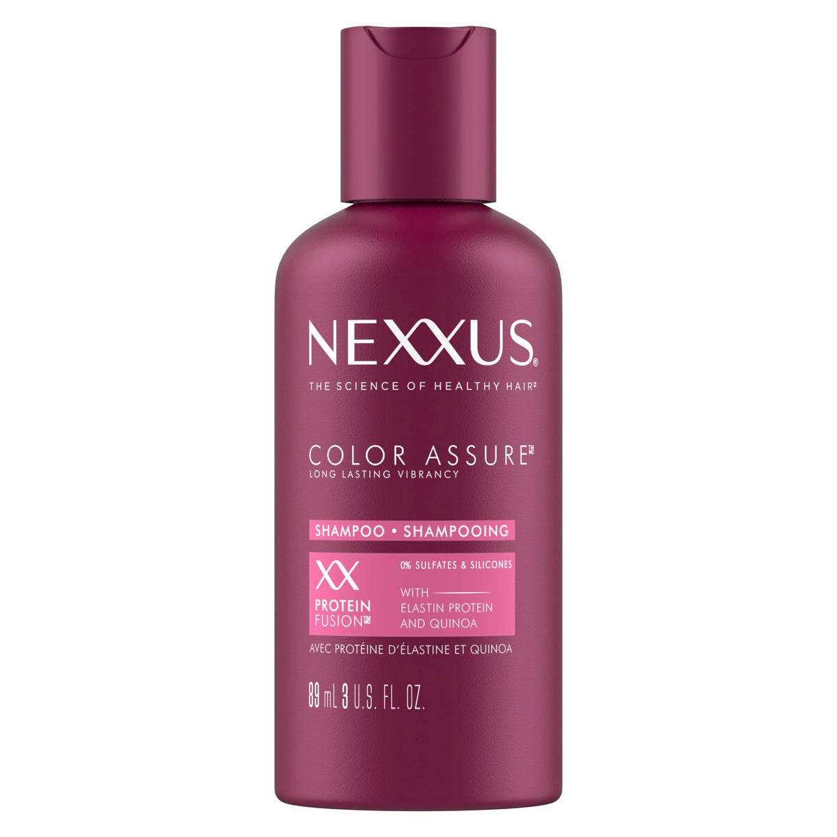 Nexxus front packaging view showing bottle and brand for salon-grade color care