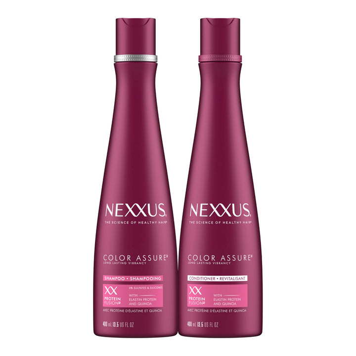 Nexxus front packaging showing shampoo and conditioner for color protection