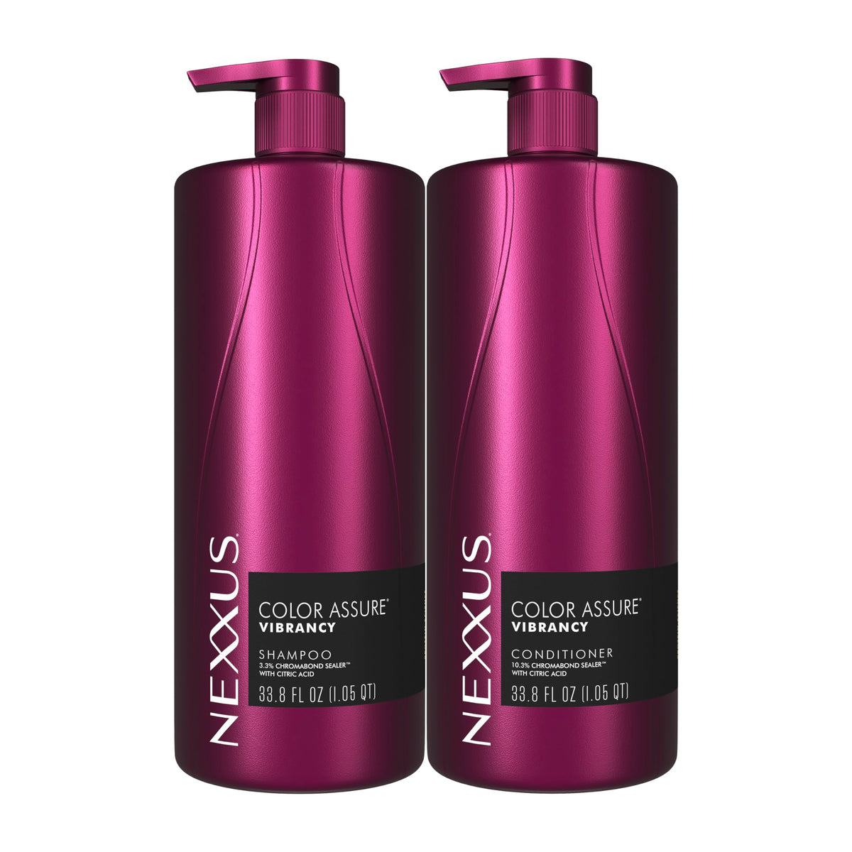Nexxus front packaging showing shampoo and conditioner duo and benefits
