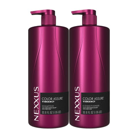 Nexxus front packaging showing shampoo and conditioner duo and benefits