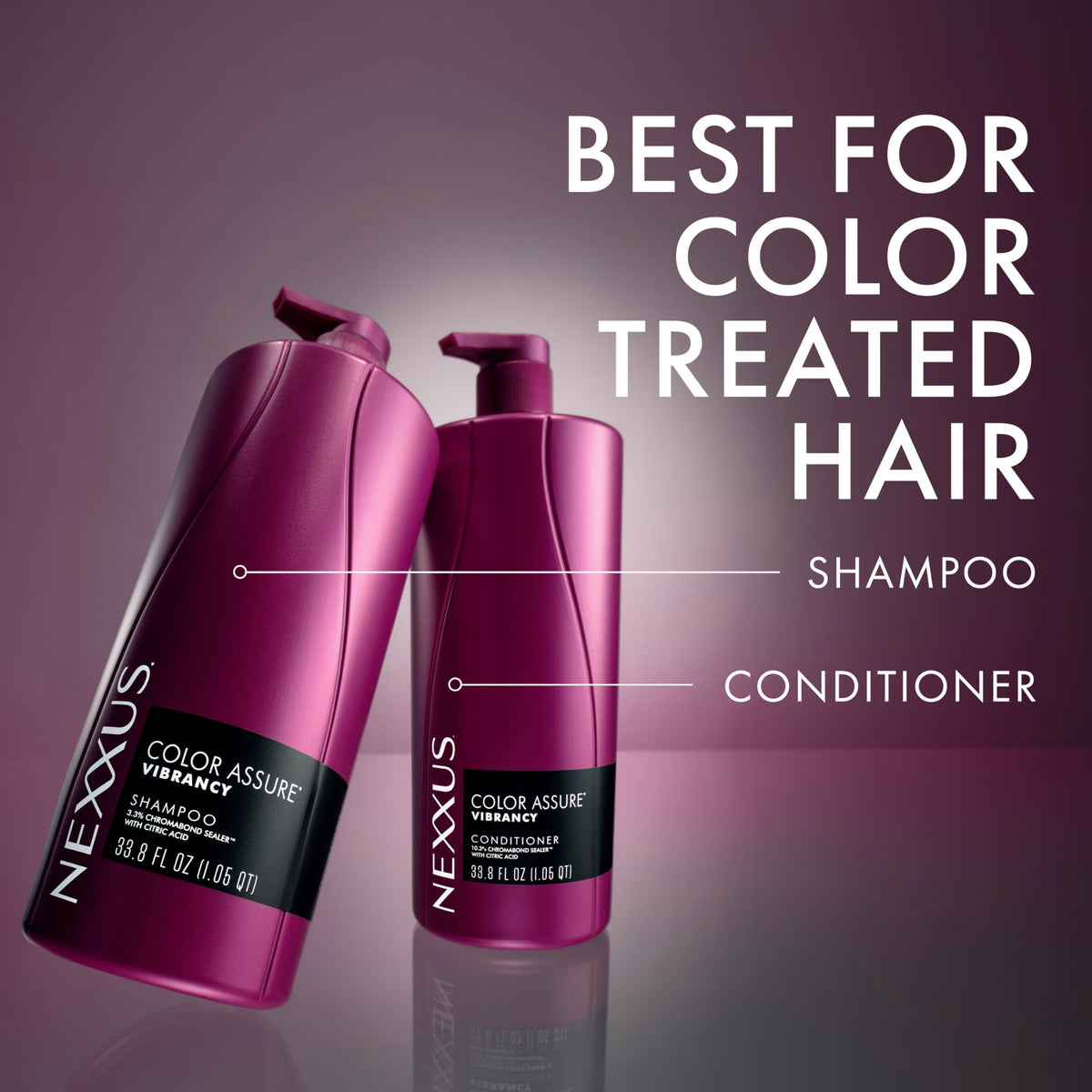 Nexxus duo in shower lifestyle scene illustrating salon-quality results