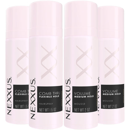 Nexxus front packaging of travel styling bundle showing compact bottles and elegant design