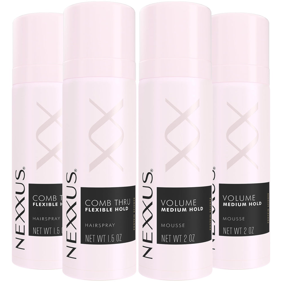 Nexxus front packaging of travel styling bundle showing compact bottles and elegant design