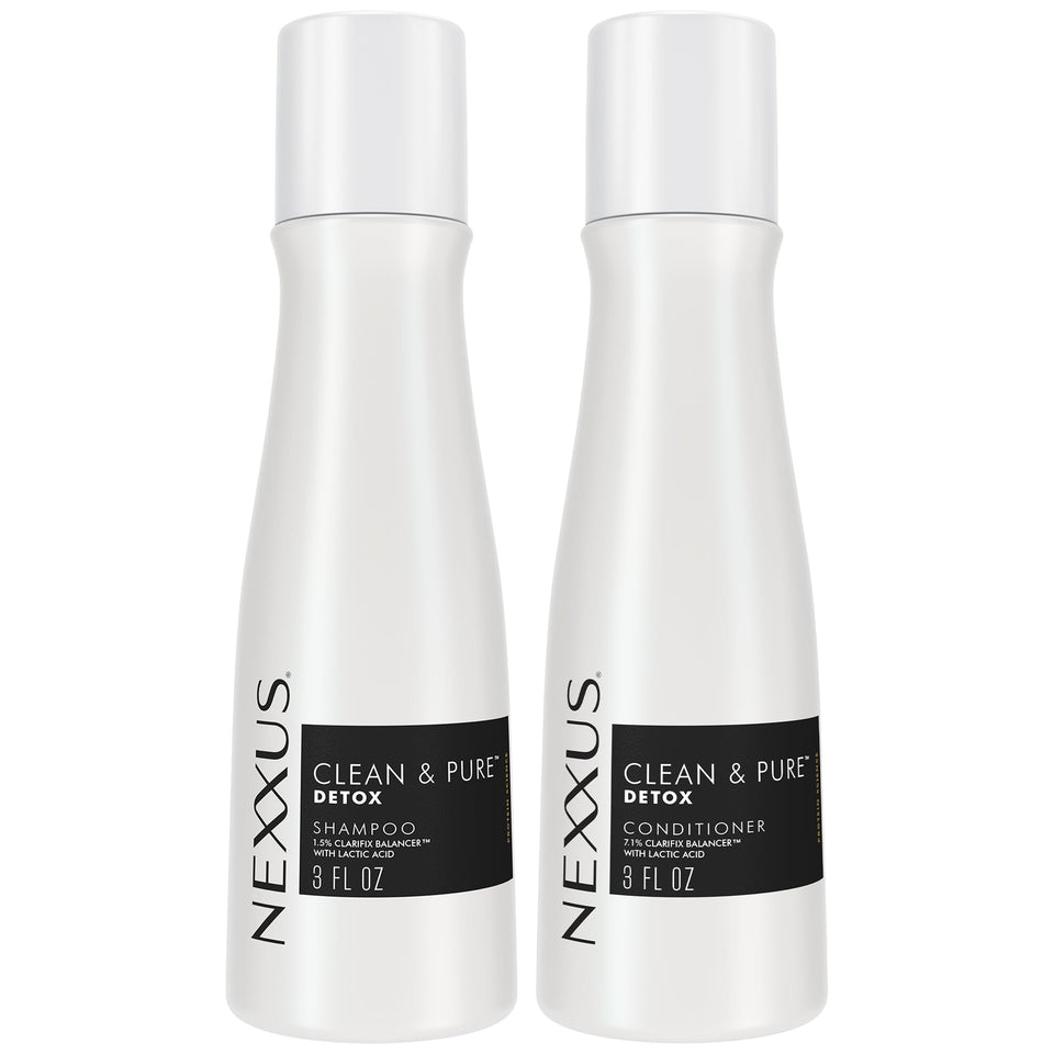 Nexxus front packaging travel shampoo and conditioner showing bottle design and brand