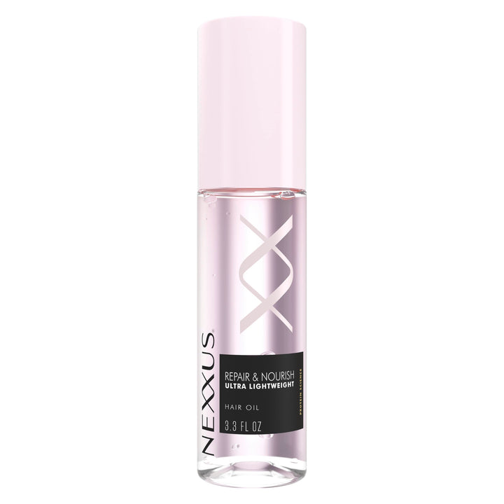 Nexxus front packaging showing 4 oz oil bottle and brand benefits