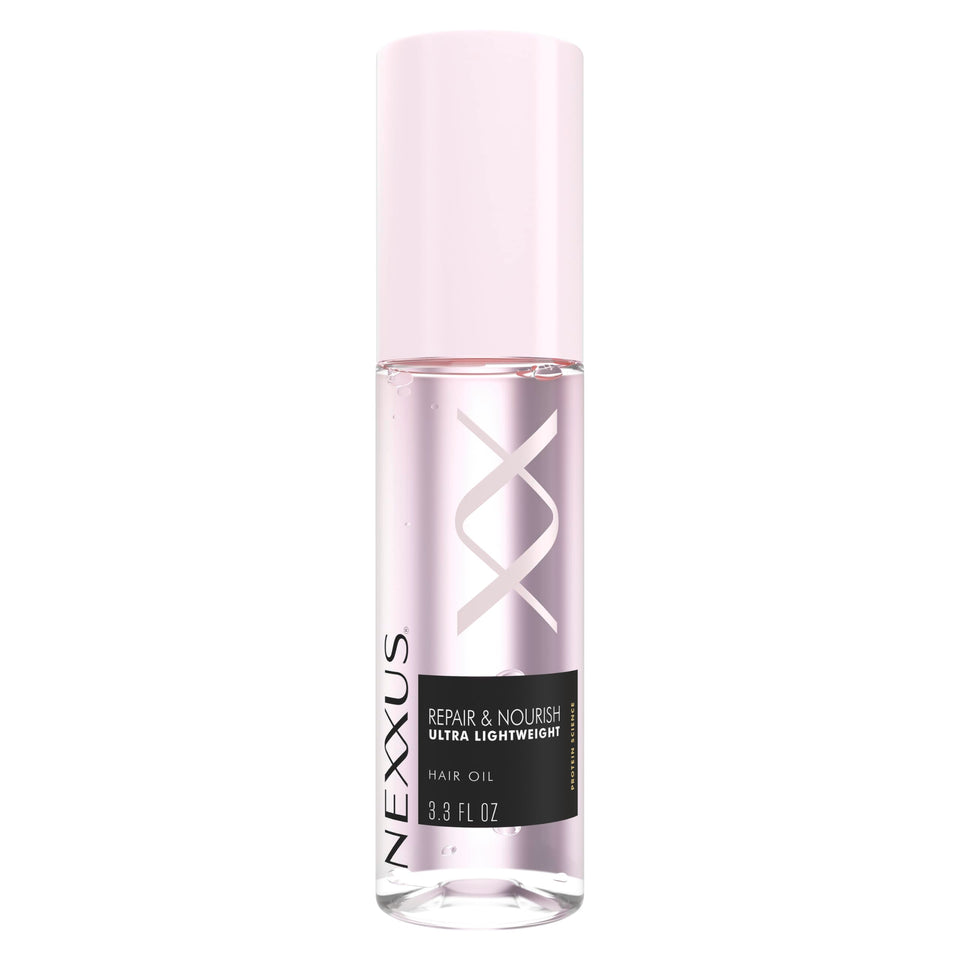 Nexxus front packaging showing 4 oz oil bottle and brand benefits