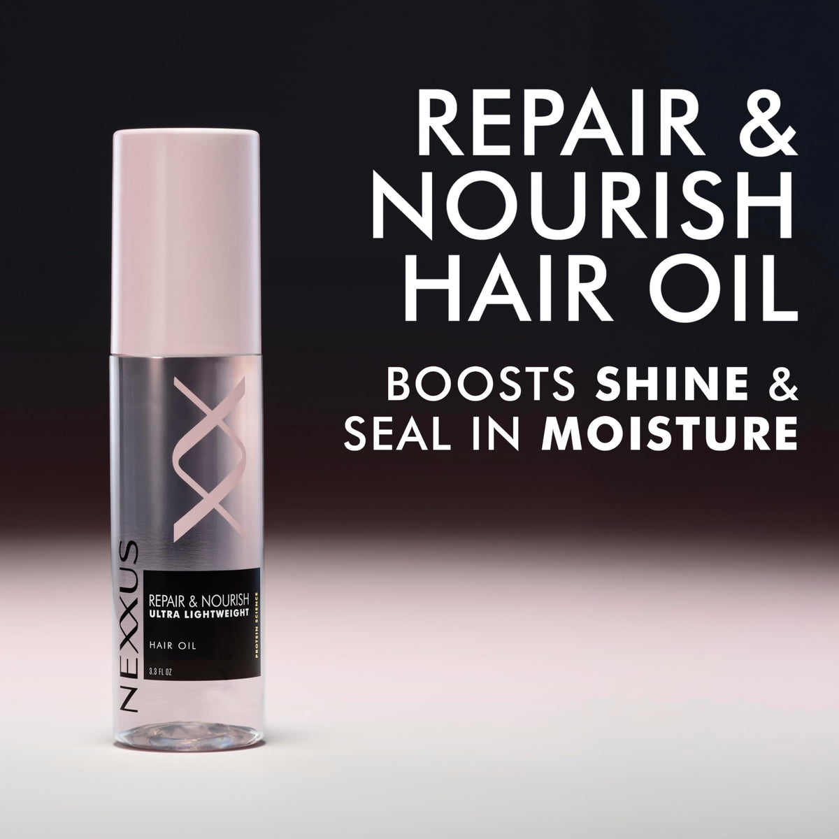 Nexxus hair oil being smoothed through mid-lengths and ends for shine