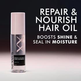 Nexxus hair oil being smoothed through mid-lengths and ends for shine