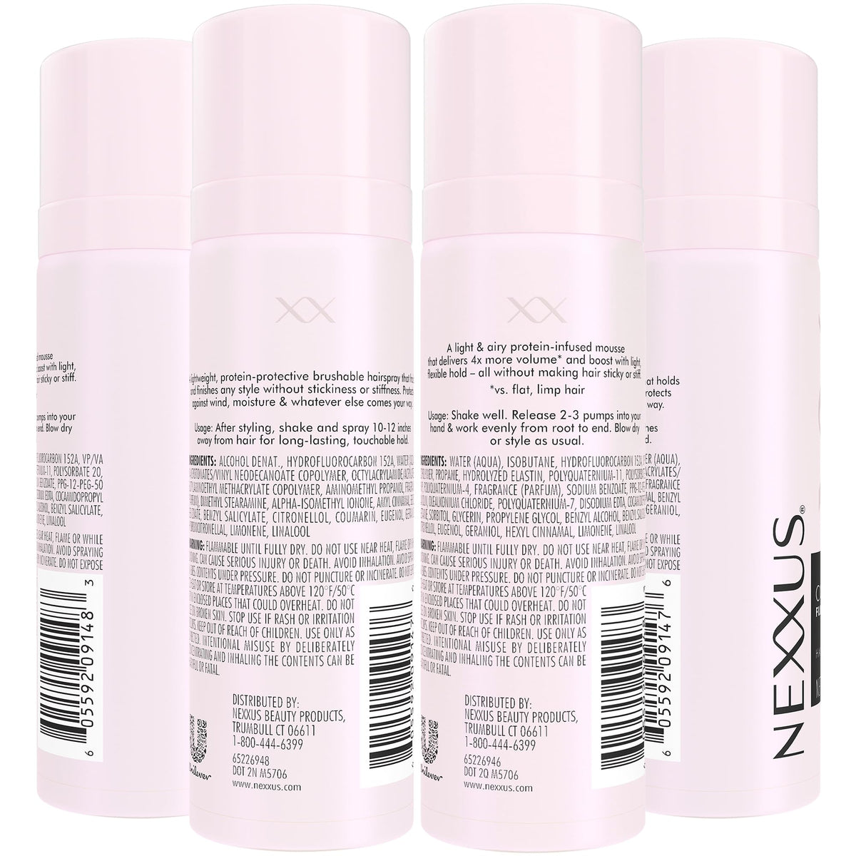 Nexxus hairspray nozzle close-up demonstrating precise mist for flexible hold