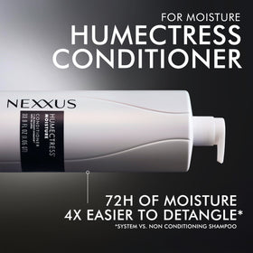 Hand holding Nexxus Humectress to show large 33.8 ounce scale and value