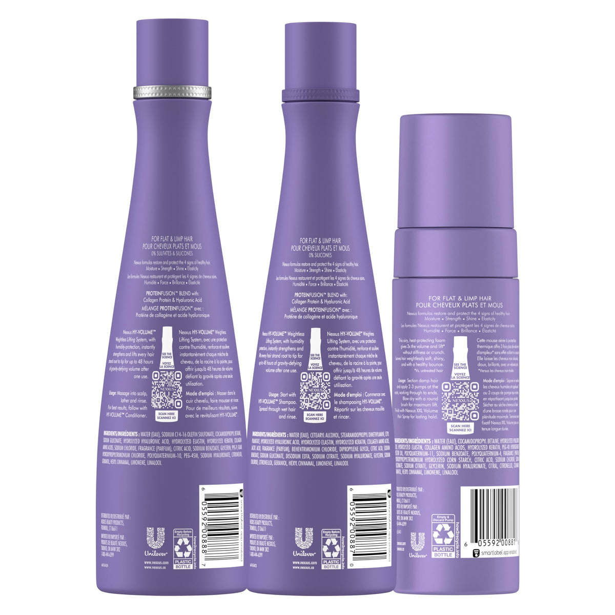 Nexxus shampoo bottle label close-up highlighting protein fusion benefits