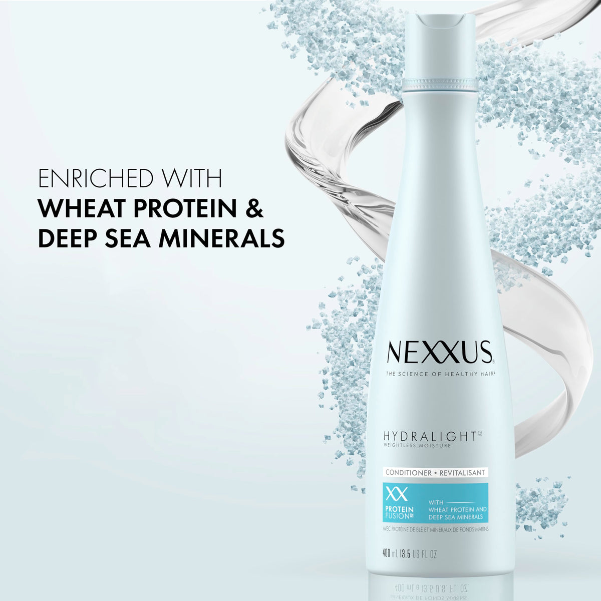 Nexxus Hydralight in-shower application demonstrating targeted hydration for ends